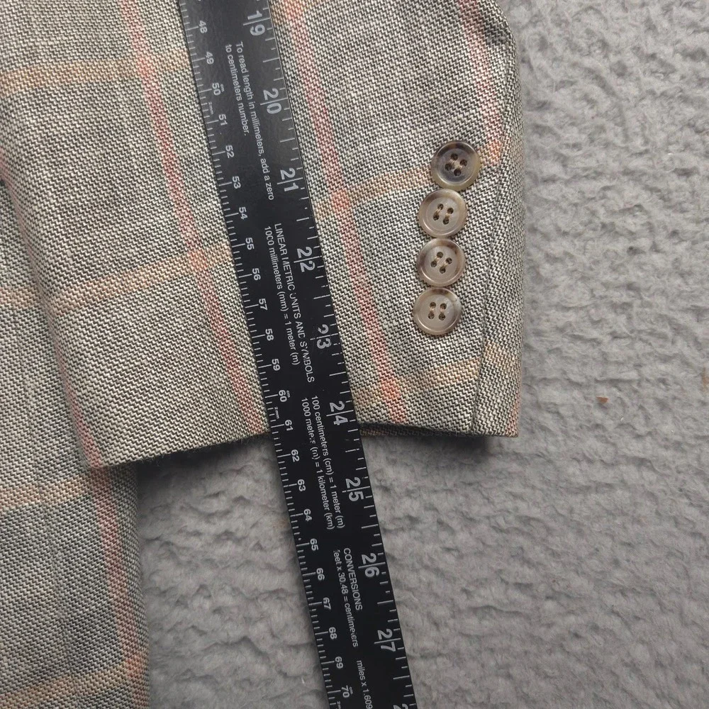 Jos A Bank Sport Coat Men 41R Wool Silk Linen Herringbone Windowpane Gray